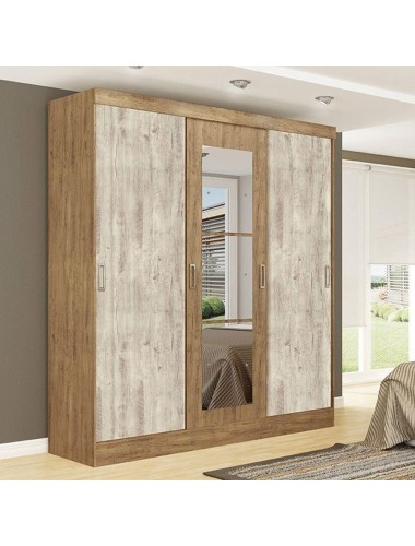 Guarda-Roupa Casal 3 Portas De Correr Com Espelho Viena Maxel Vanilla Tex/Ipê Tex