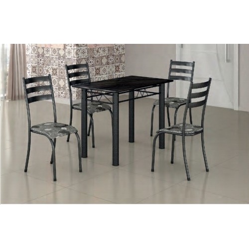 Conjunto de Mesa Genova C/4 Cadeiras Craqueada Prata 