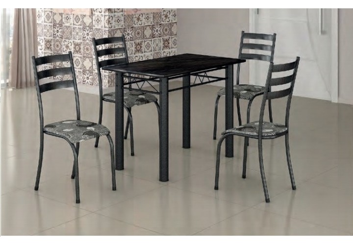 Conjunto de Mesa Genova C/4 Cadeiras Craqueada Prata 