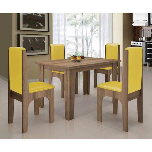  Conjunto Mesa De Jantar Miami com 4 cadeiras Castanho/Canario Dobue