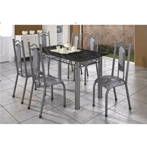 Conjunto de Mesa Grécia C/6 Cadeiras Craqueada Prata 